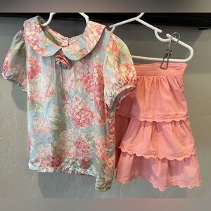 Toddler girls, Janie and Jack silk floral top and cotton ruffled skirt size 5T